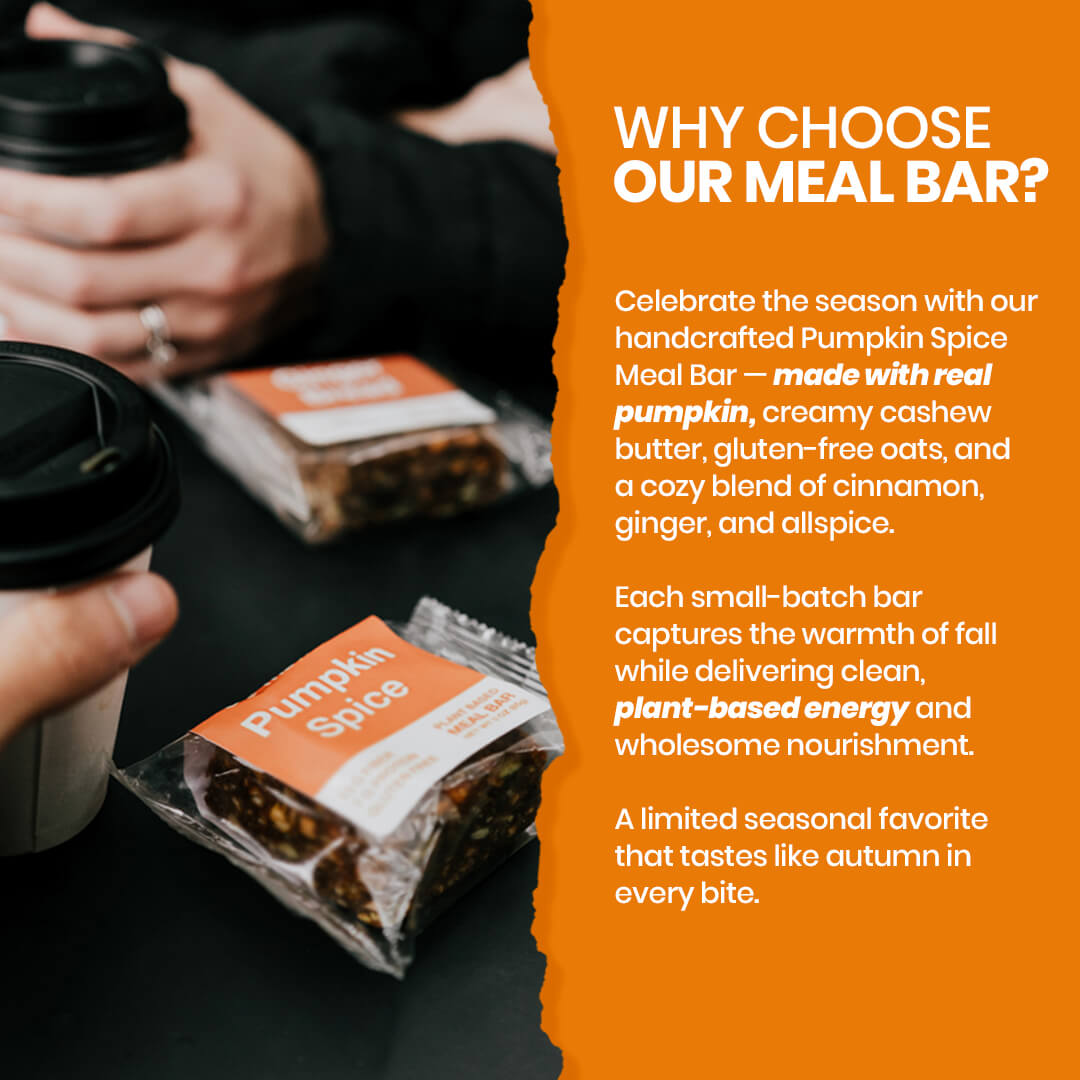 Pumpkin Spice Meal Bars with a cup of coffee on an orange background