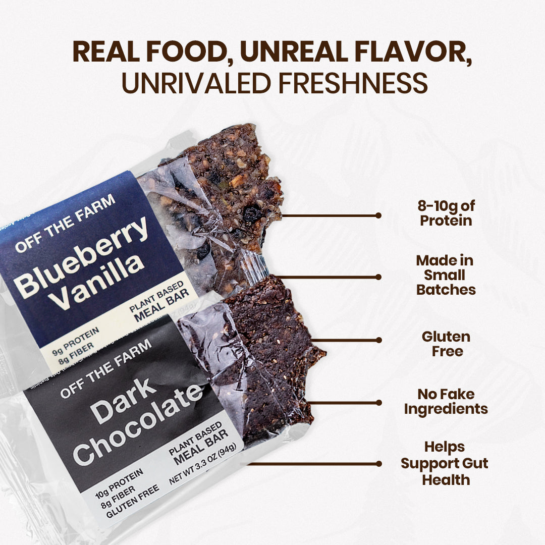 Meal bar packaging with text highlighting features on a white background